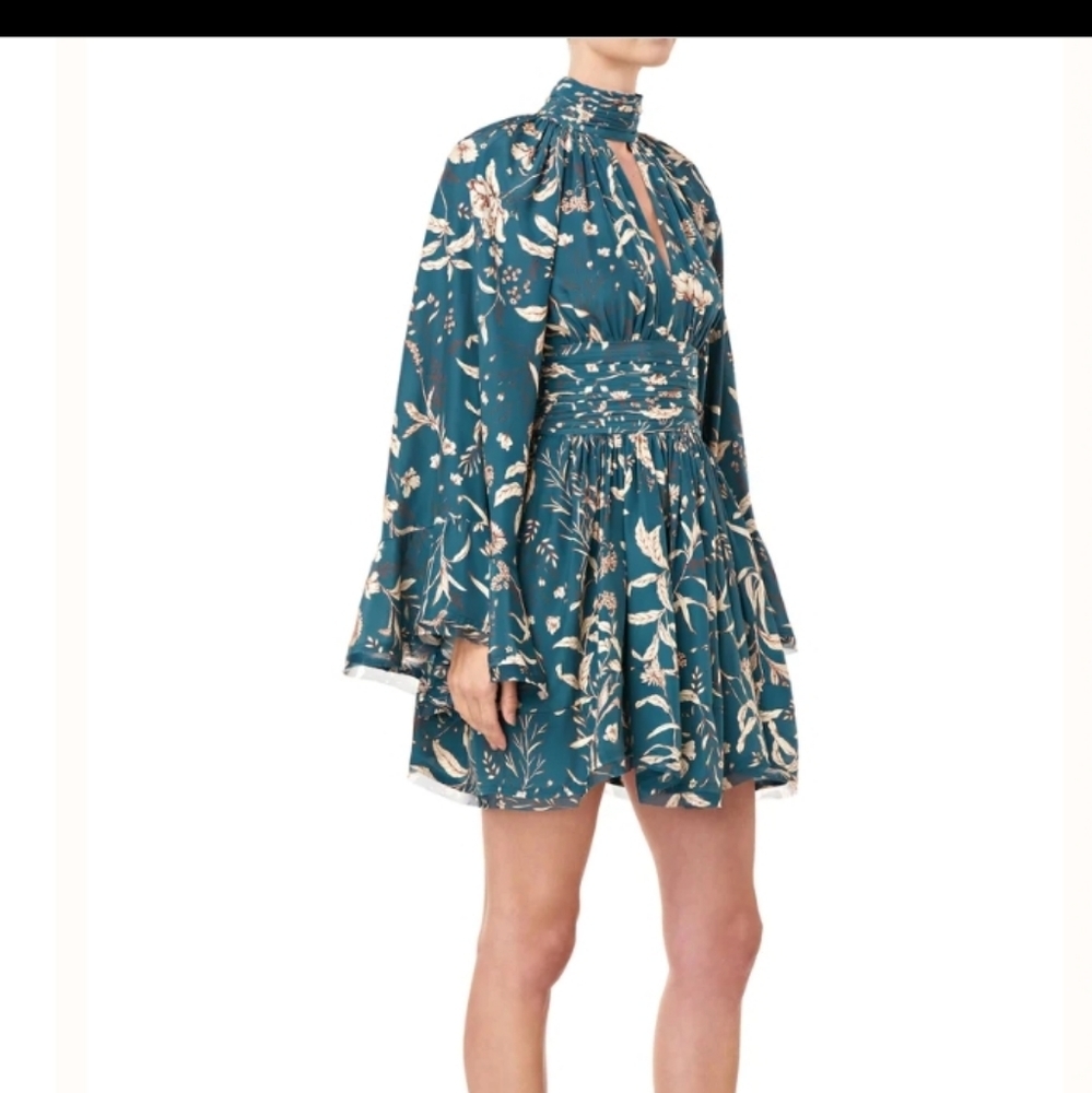 Amur Tilda Silk Floral High Neck Lux Dress With Bell Sleeves Sz-8